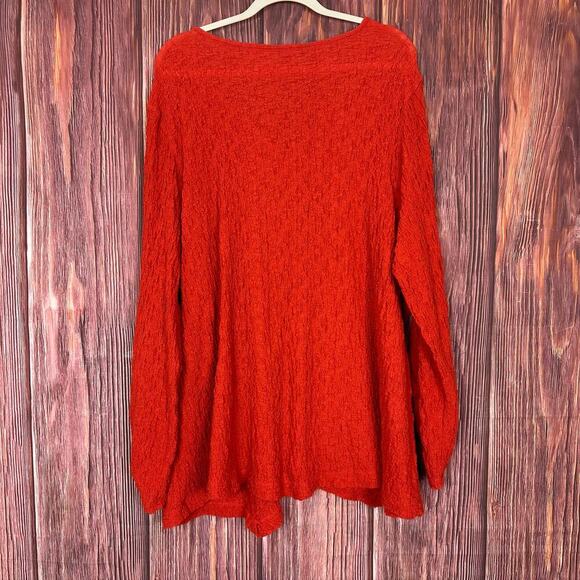 Ali Miles Womens 3X Tunic Top Orange Crinkle Roll Tab Sleeves Black Bottons - Picture 2 of 5